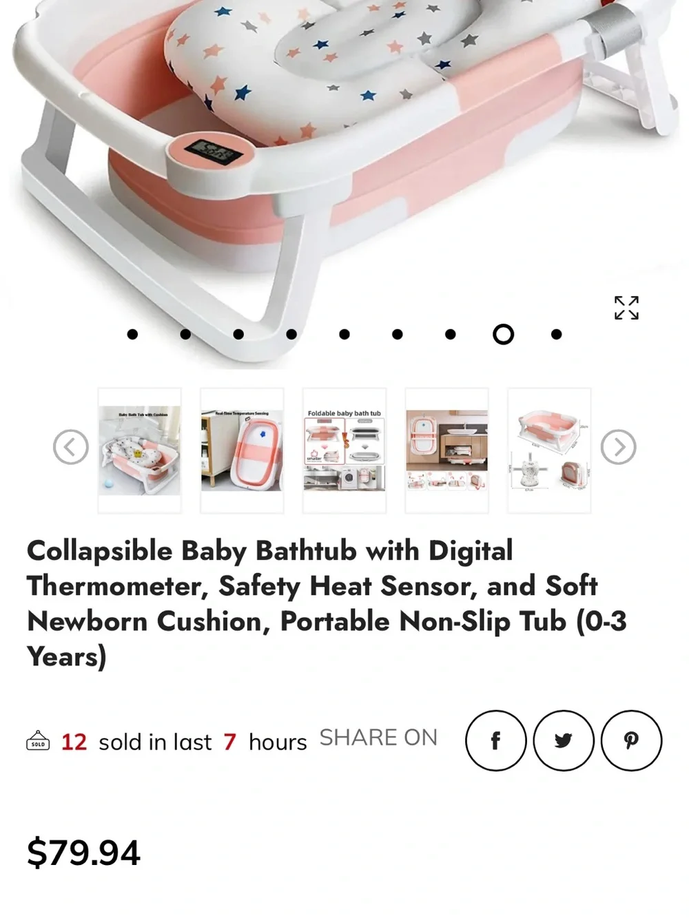 Baby Bath Tub with Star Print Neck Pillow and Mesh Sling - Pink/White